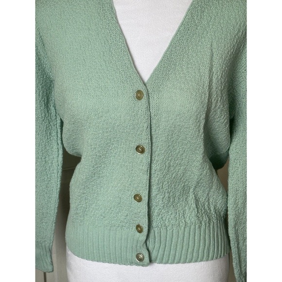Vintage Mint Green Button Up Cardigan V Neck Fortune Knits Unsized - Picture 2 of 6